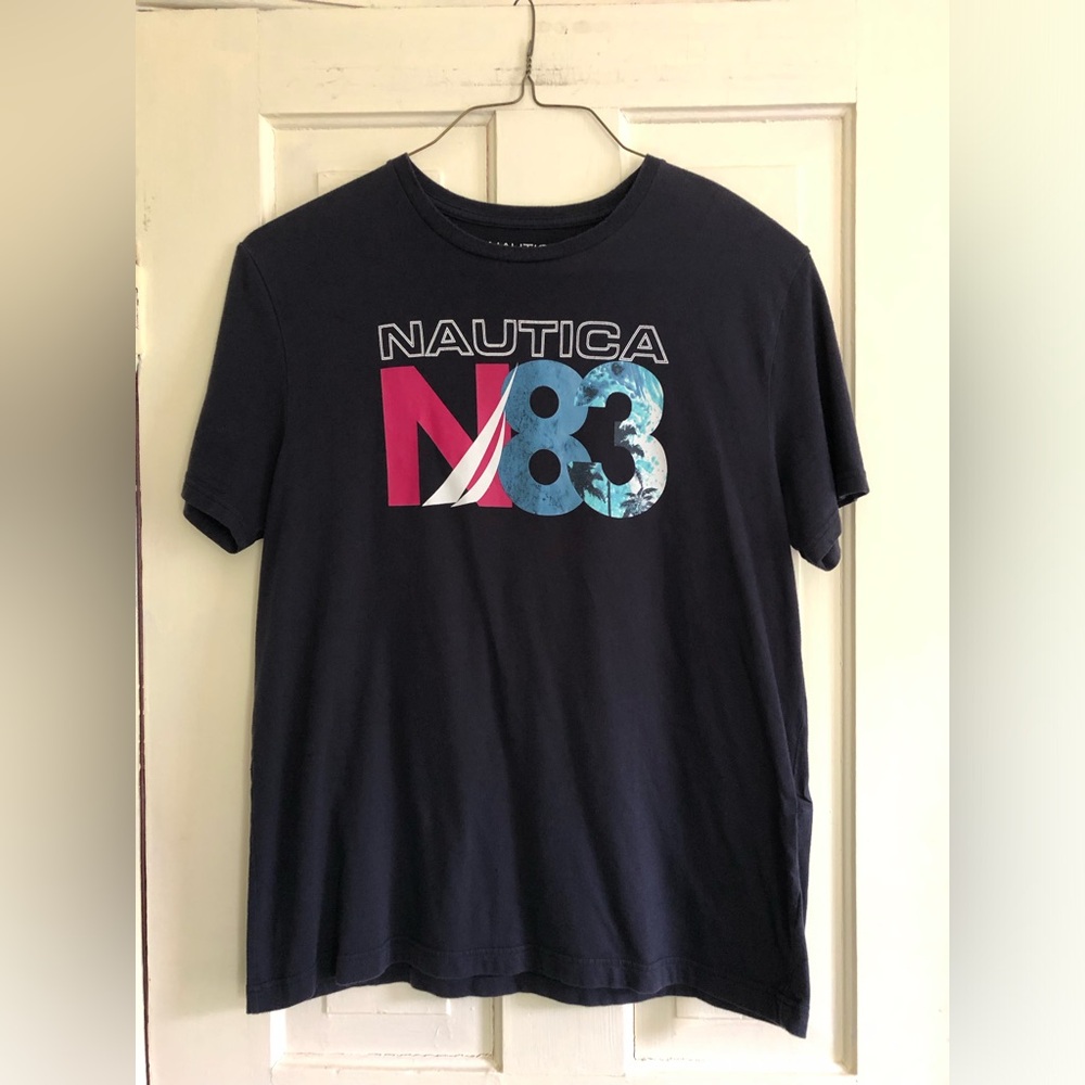 Nautica Navy Graphic Tee with Red & Blue Accents
